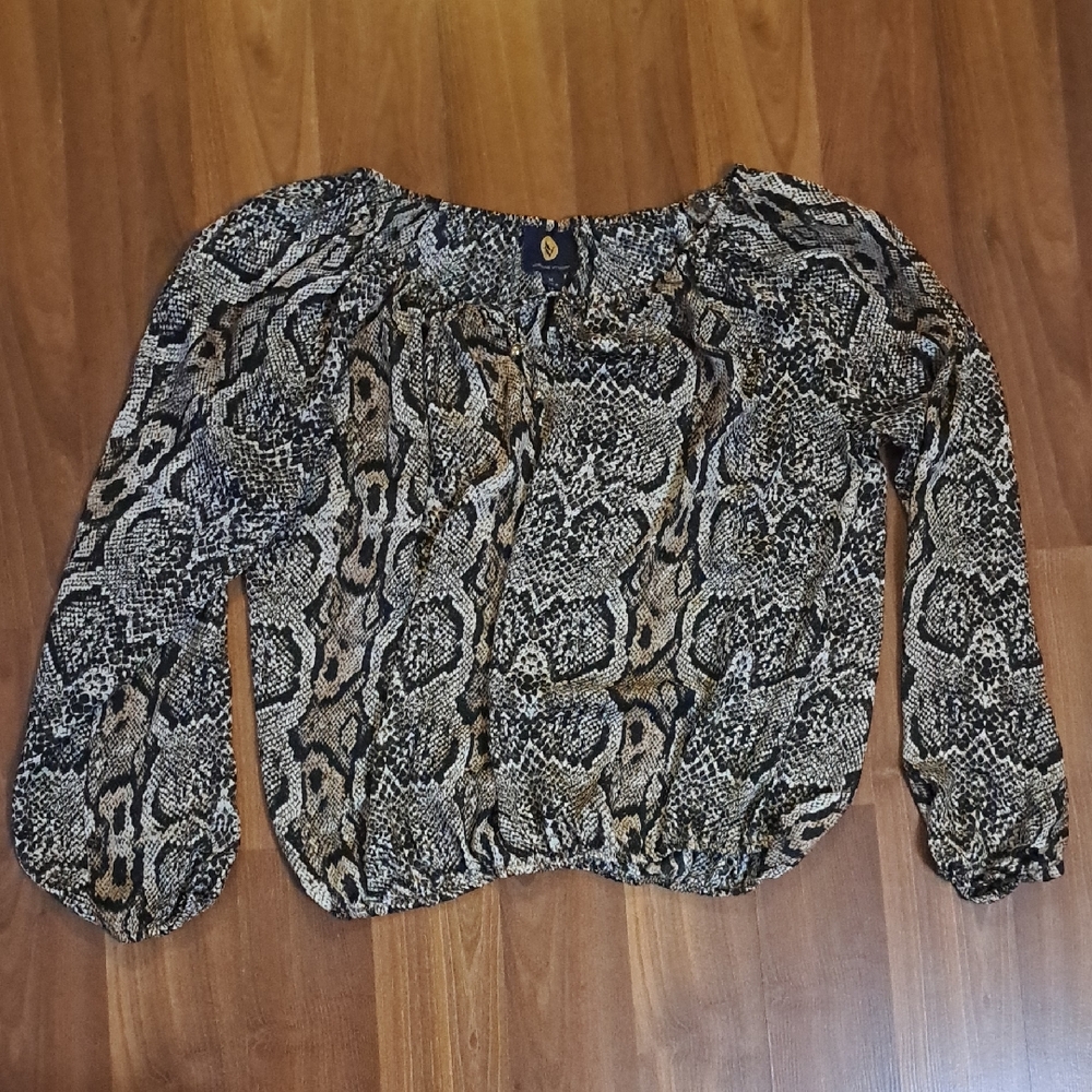 Adrienne Vittadini Snake Print Blouse - Black and Tan